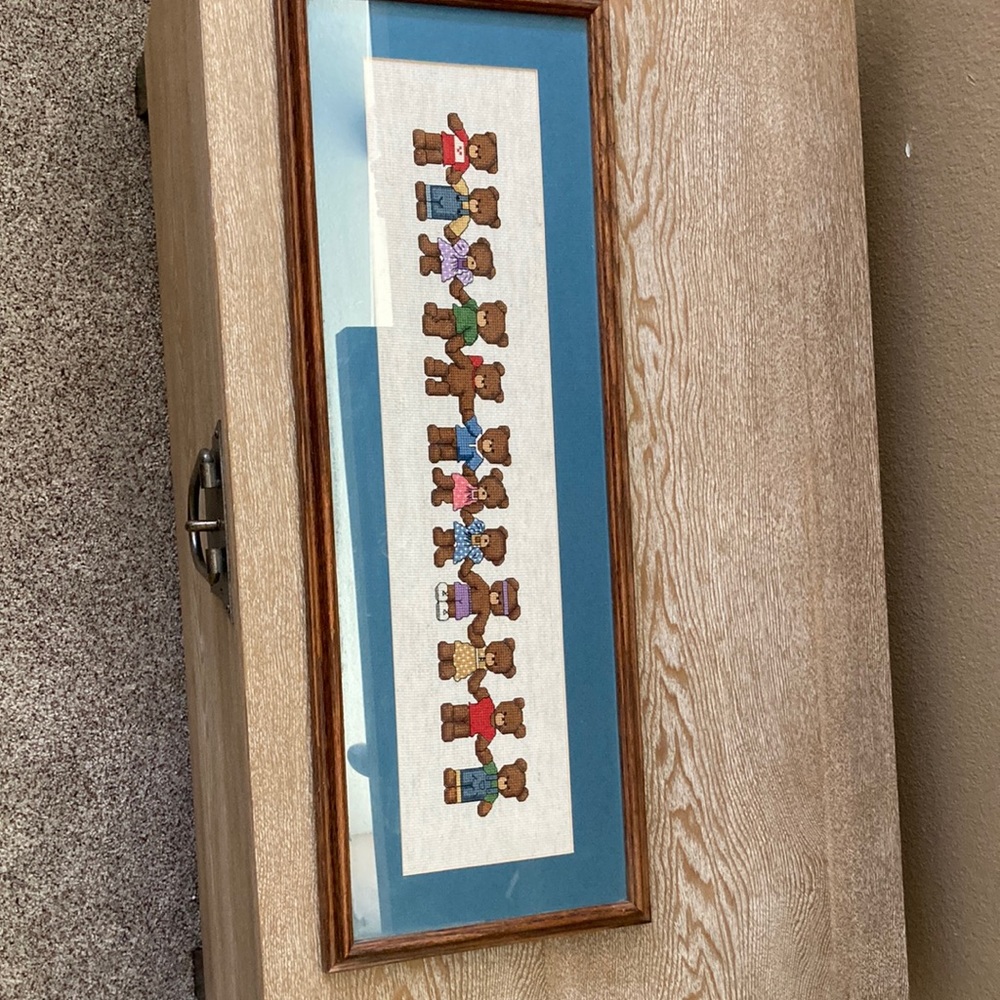 Cross stitched bears artwork.